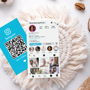 Carte De Visite Code QR bleu personnalisé Instagram   Médias socia