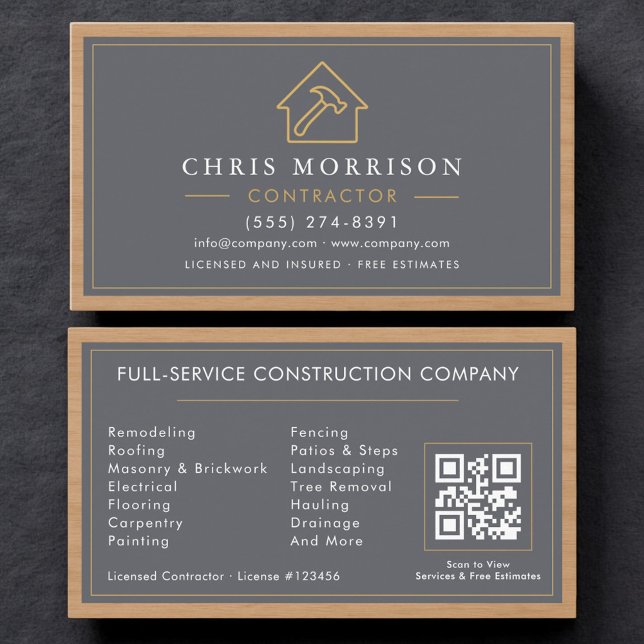Carte De Visite Code QR Bois Construction de Bâtiments Moderne (Créateur téléchargé)