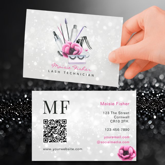 Carte De Visite Code QR Bokeh Technicien de Cils, Cils QR Code (Créateur téléchargé)