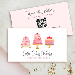 Carte De Visite Code QR Boulangerie 3 Gâteaux Rose Pâlot Pâtissier