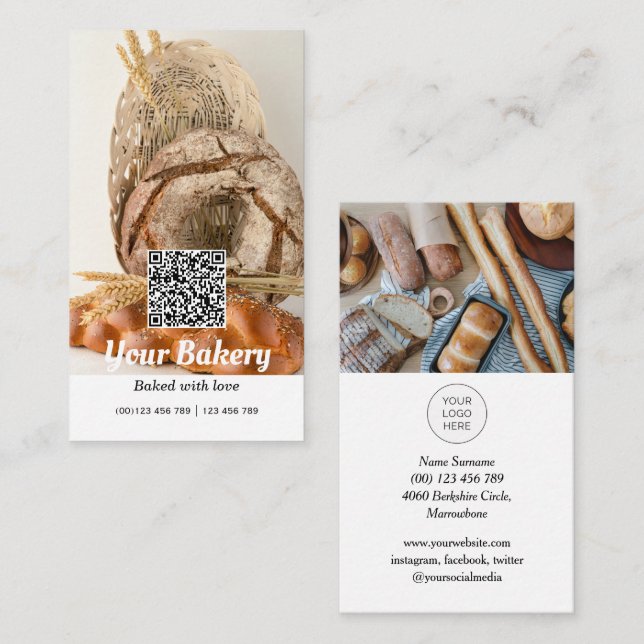 Carte De Visite Code QR Boulangerie photo moderne (Devant / Derrière)