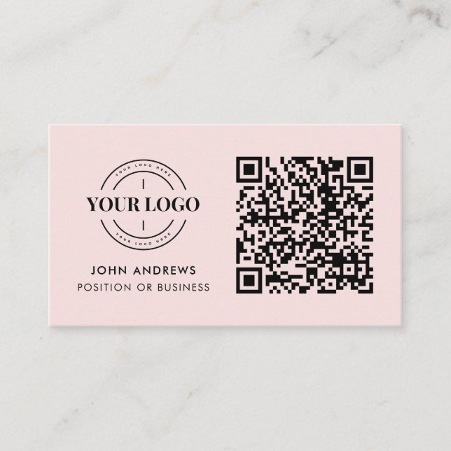 Carte De Visite Code QR Business Logo Professionnel Blush Pink Chi (Devant)