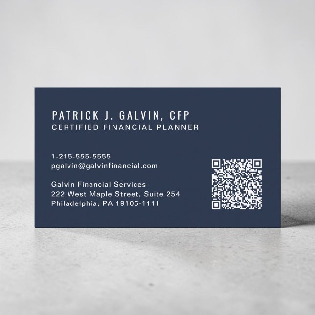 Carte De Visite Code QR CFP Certified Financial Planner Bleu (CFP Certified Financial Planner QR Code Blue Business Card)