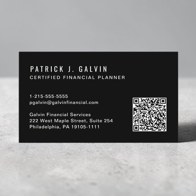 Carte De Visite Code QR CFP Certified Financial Planner Noir (CFP Certified Financial Planner QR Code Black Business Card)