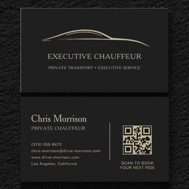 Carte De Visite Code QR Chauffeur Exécutif Noir & Or (Créateur téléchargé)