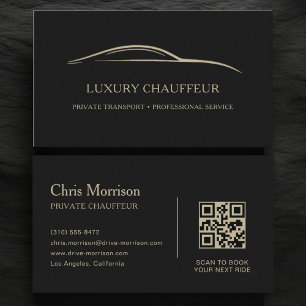 Carte De Visite Code QR Chauffeur Luxe Noir & Or