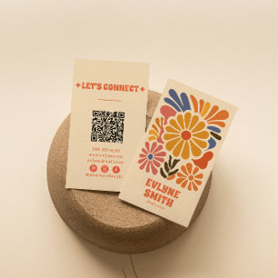 Carte De Visite Code QR coloré retro tiré à la main Boho Bold Flor