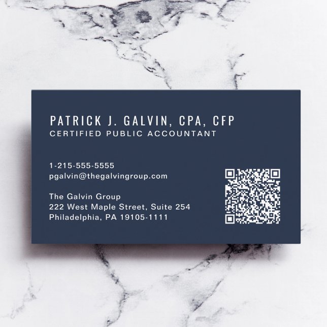 Carte De Visite Code QR comptable CPA Bleu (CPA Accountant QR Code Blue Business Card)