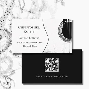 Carte De Visite Code QR Cours de Guitare Noir Blanc 
