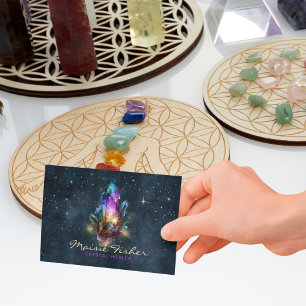 Carte De Visite Code QR Cristal Guérisseur Reiki Étoiles Célestes