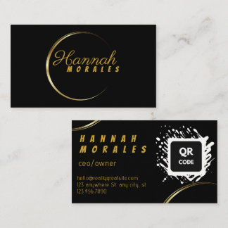 Carte De Visite Code QR croissant noir or élégant de luxe