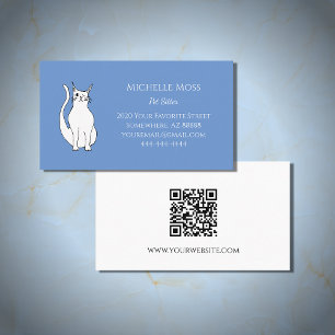 Carte De Visite Code QR Cute chat animal de compagnie bleu