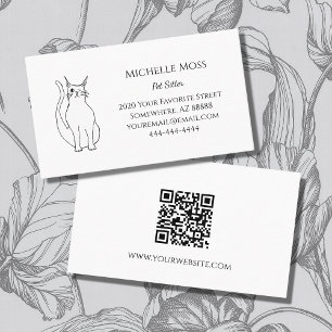 Carte De Visite Code QR Cute Want Chat Pet Sitter Noir Blanc