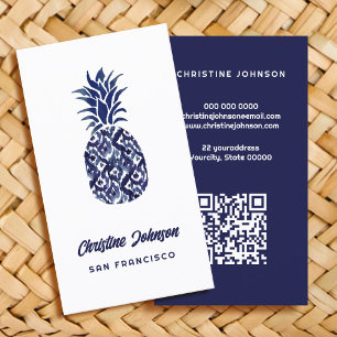 Carte De Visite code QR d'ananas bleu
