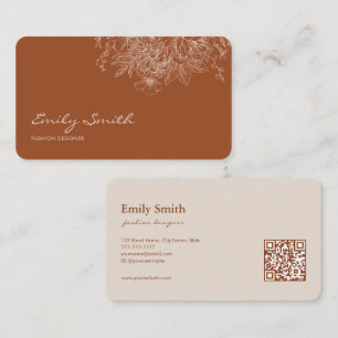 Carte De Visite Code QR d'art de ligne de fleurs en terre cuite si