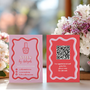 Carte De Visite Code QR d'artiste d'ongles rose rétro audacieux