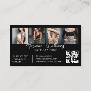 Carte De Visite Code QR d'Artiste Tatoueur Branché 4 Photos Collag