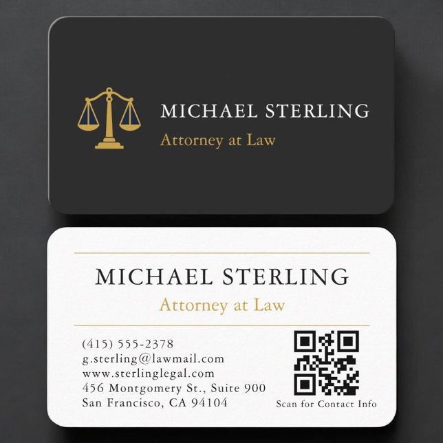 Carte De Visite Code QR d'avocat noir or (Créateur téléchargé)