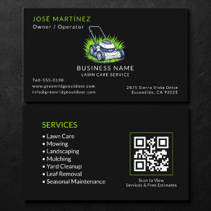 Carte De Visite Code QR de Black Green Lawn Care and Service