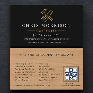 Carte De Visite Code QR de Charpentier Professionnel Menuiserie