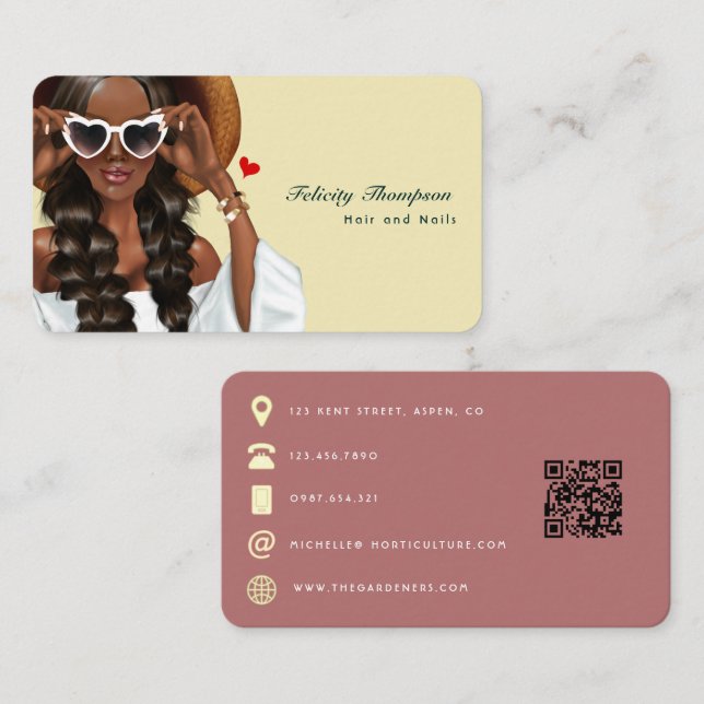 Carte De Visite Code QR de coiffeur afro-américain (Devant / Derrière)