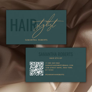 Carte De Visite Code QR de coiffeur moderne vert