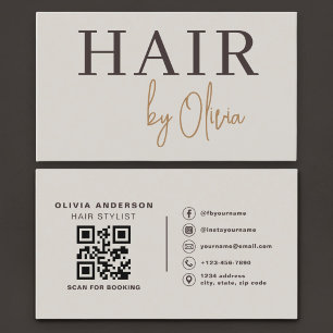 Carte De Visite Code QR de coiffeur Terreux Neutre