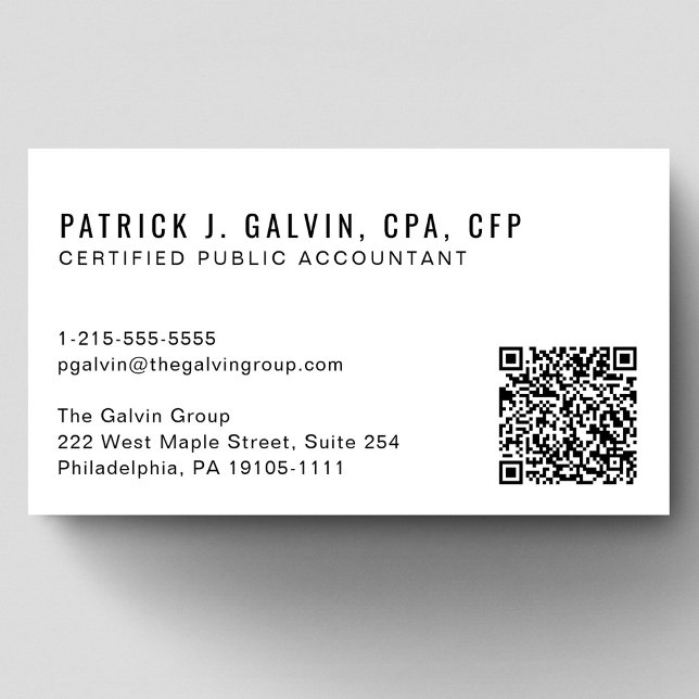 Carte De Visite Code QR de comptable CPA (CPA Accountant QR Code Business Card)