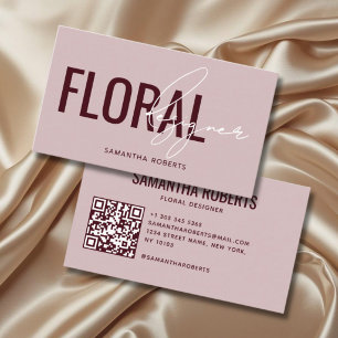 Carte De Visite Code QR de concepteur floral moderne rose rouge