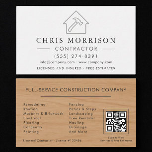 Carte De Visite Code QR de constructeur argent et blanc profession