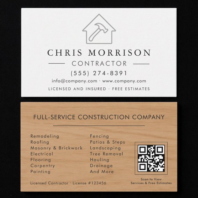 Carte De Visite Code QR de constructeur argent et blanc profession (Créateur téléchargé)
