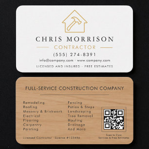 Carte De Visite Code QR de constructeur en or blanc professionnel
