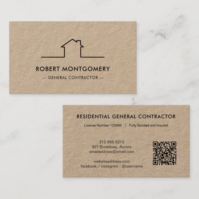 Carte De Visite Code QR de constructeur moderne (Devant / Derrière)