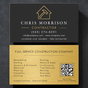 Carte De Visite Code QR de construction de bâtiment en métal doré 