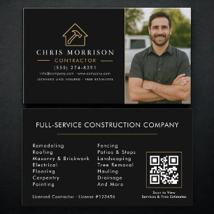 Carte De Visite Code QR de construction de bâtiment Photo Noir Or