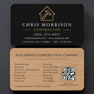 Carte De Visite Code QR de construction de bâtiments en bois