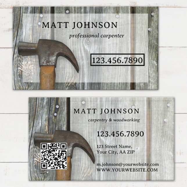Carte De Visite Code QR de construction de menuisier professionnel (Créateur téléchargé)