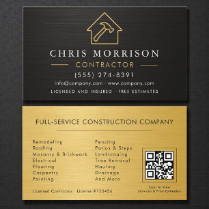 Carte De Visite Code QR de construction métallisé or noir