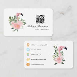 Carte De Visite Code QR de coordinatrice d'événement Flamant Rose
