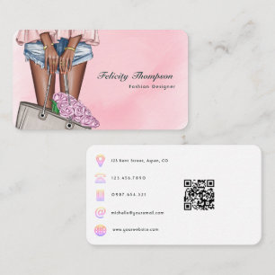 Carte De Visite Code QR de créateur de mode rose et or