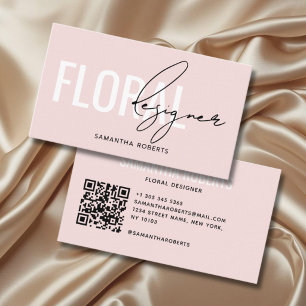 Carte De Visite Code QR de créateur floral moderne rose poudré