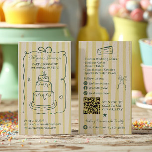 Carte De Visite Code QR de décorateur de gâteaux vert citron rétro