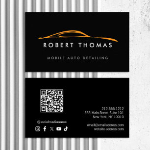 Carte De Visite Code QR de détail automatique noir et orange