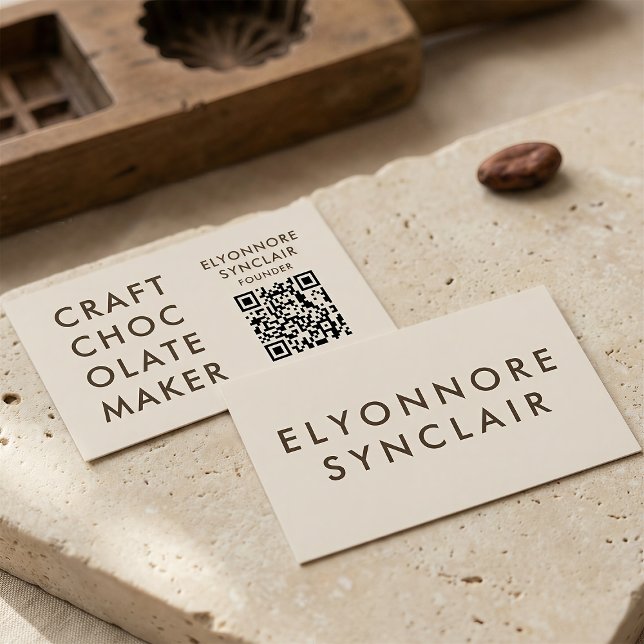 Carte De Visite Code Qr de fabricant de chocolat artisanal minimal (Créateur téléchargé)
