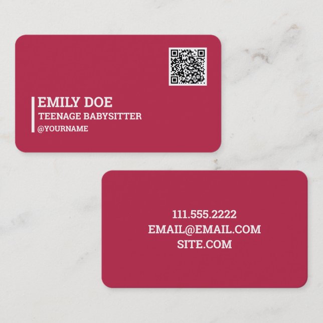 Carte De Visite Code QR de la baby-sitter adolescente (Devant / Derrière)