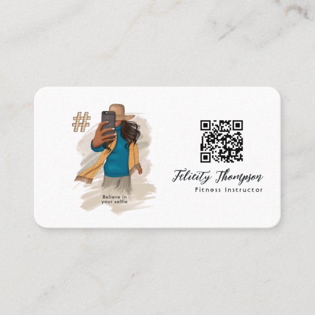 Carte De Visite Code QR de la fille selfie à la mode (Devant)