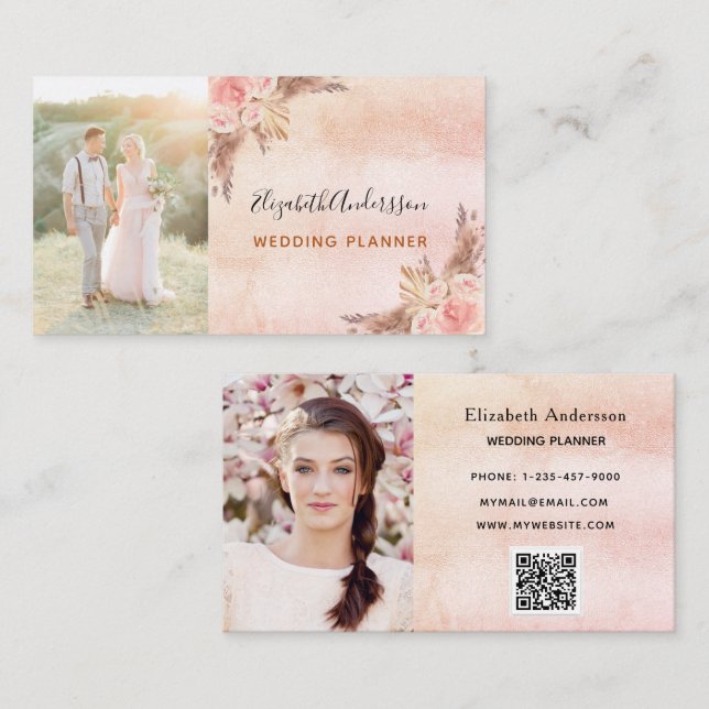 Carte De Visite Code QR de la pampas herbe wedding planner (Devant / Derrière)