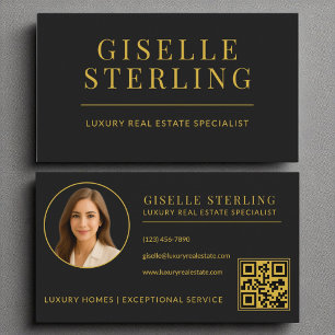 Carte De Visite Code QR de l'agent immobilier Black Gold