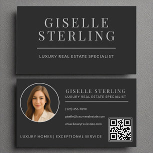 Carte De Visite Code QR de l'agent immobilier Black Silver