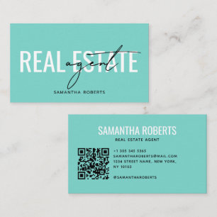 Carte De Visite Code QR de l'agent immobilier moderne sarcelle